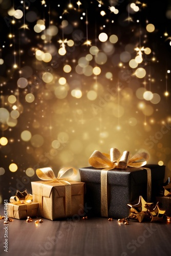 Christmas decorations background with gift box with empty copy space Generative AI