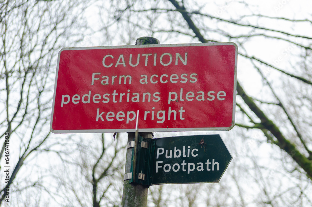 Caution farm access pedestrians please keep right sign