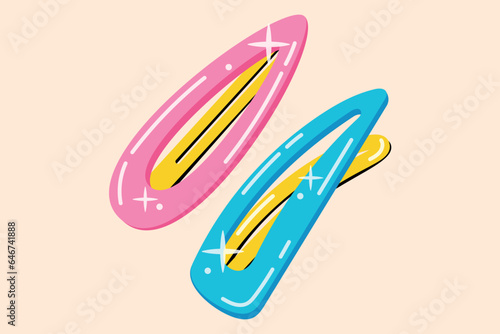 Funny children hair clip. Vector isolated cartoon girlish decoration, retro 90s style.