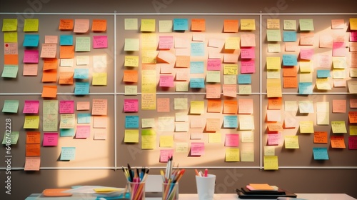 collection of colorful sticky notes arranged in an artful display ideal for marketing, stationery, and organization-related projects. photo