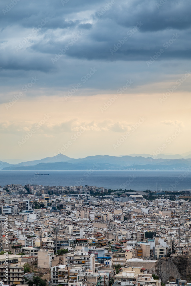 Aerial cityscape view of Athens Greece