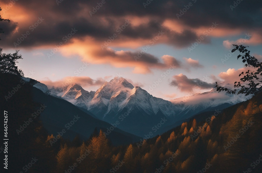 Beautiful dramatic mountain with clouds