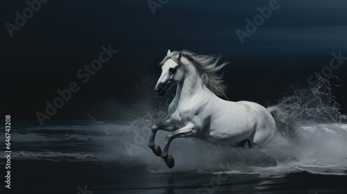 horse runs along the ocean © Aliaksei