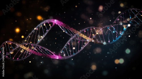 Illustration of DNA glowing molecule, digital design for abstract medical background, science and technology