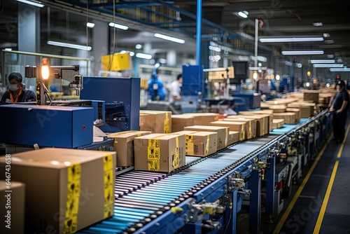 Obraz na płótnie logistics and transportation of packages in China’s vast conveyor belt system. Generated with AI w salonie