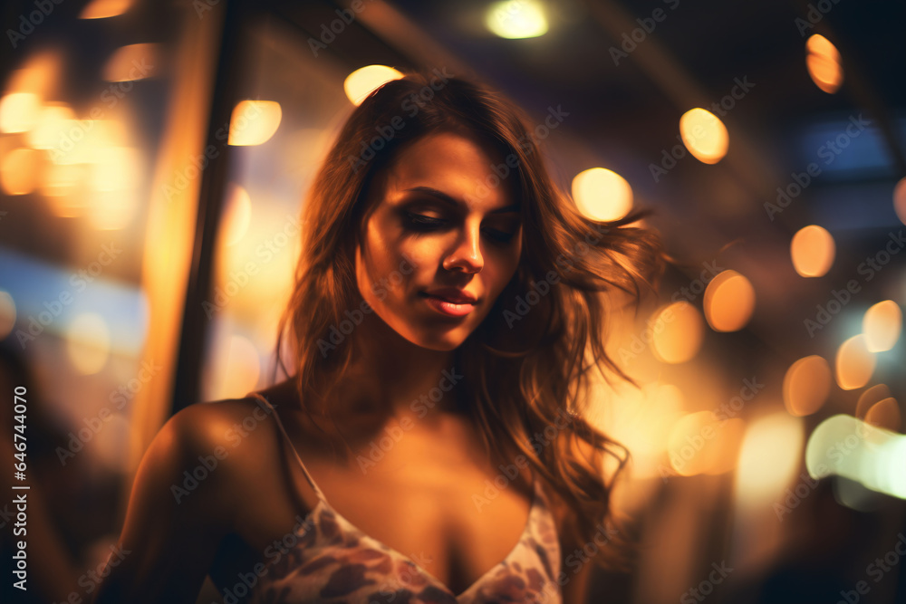portrait of a beautiful woman in a nightclub