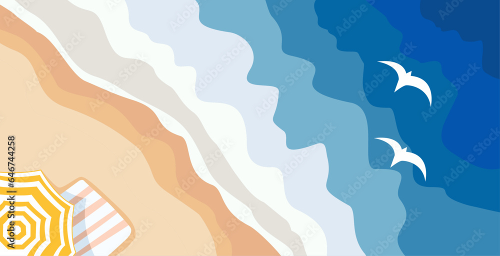 vector beach background, relaxing with a beach umbrella enjoying the beautiful waves