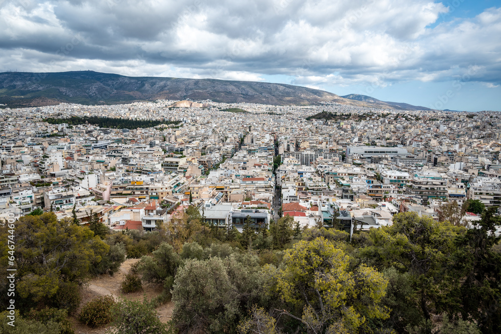 Aerial cityscape view of Athens Greece