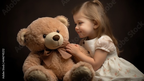 heartwarming innocence of childhood with a delightful image of a kid sitting next to their cherished teddy bear