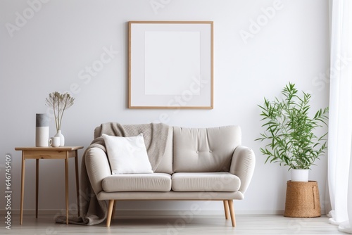 Modern Aesthetic Interior Design with Small Blank Poster Created with Generative AI