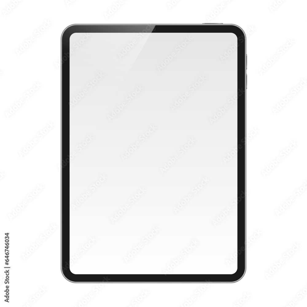 Tablet vector mockup with blank screen. Silver tablet display template isolated on white background. Tablet vector mockup with blank screen. Silver tablet display template isolated on white background.