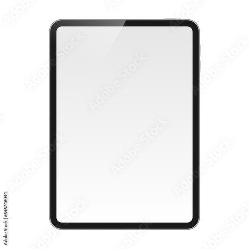 Tablet vector mockup with blank screen. Silver tablet display template isolated on white background.