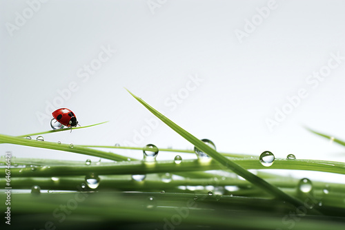 ladybird on grass with clean white background