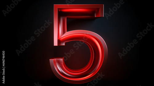 3d illustration of red number five inner shadow