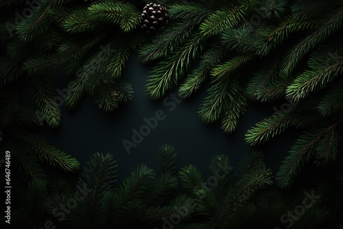Christmas fir tree branches banner background Generative AI