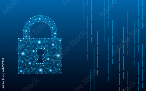 Cyber security concept. Internet technology business idea concept with low poly lock symbol privacy. Cyber security banner vector isolated on geometric background.