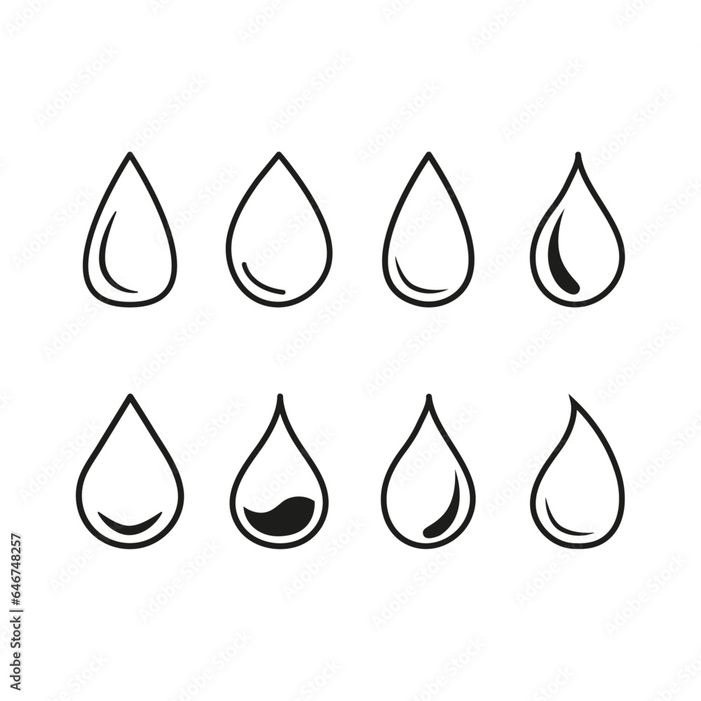 Vector illustration. Black drop of water on a white isolated background