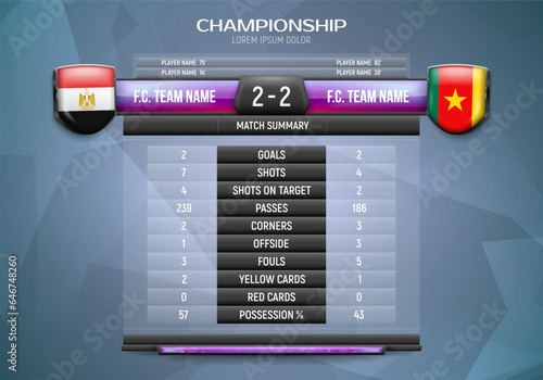 Sport scoreboard with result and match summary. Vector template for your design.