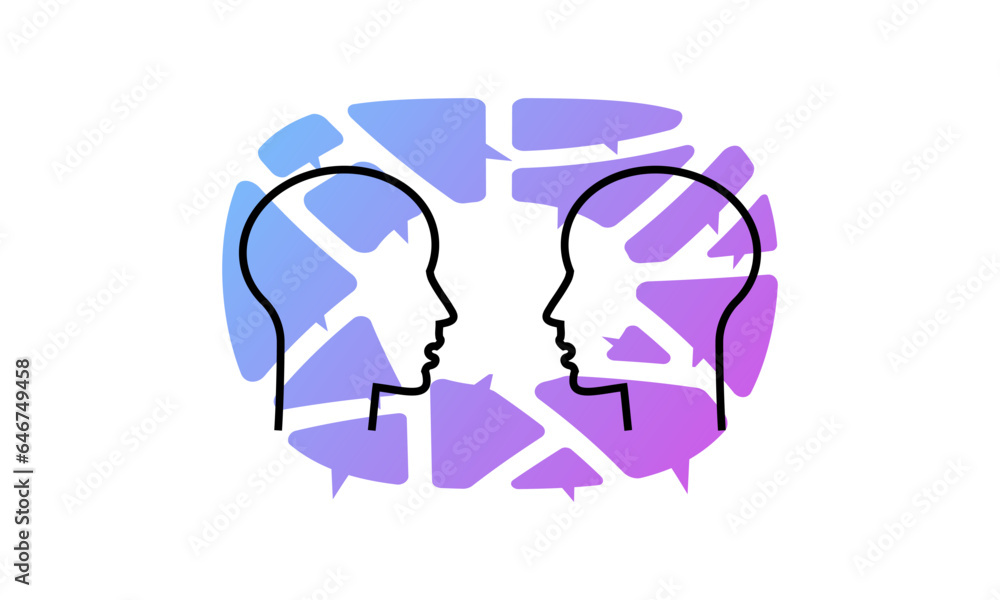 Dialog, Talking Chatting people. Speech bubbles, communication concept. Colorful geometric shapes. Conversation, discussion symbols. Isolated abstract flat vector illustration Dialog, Talking Chatting people. Speech bubbles, communication concept. Colorful geometric shapes. Conversation, discussion symbols. Isolated abstract flat vector illustration