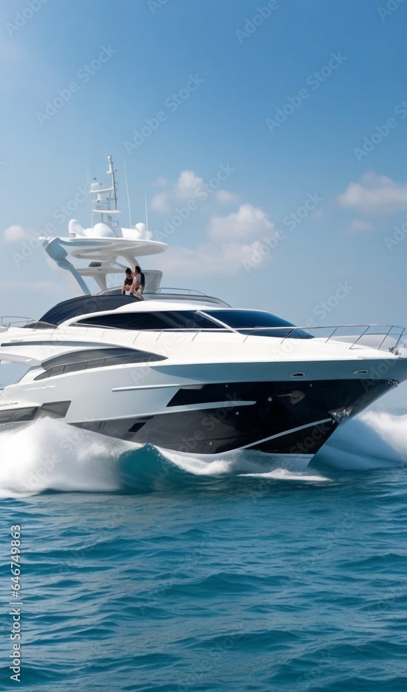 luxury yacht in the sea, luxury travel boat on the sea, luxury yacht on the ocean, luxury traveling boat scene