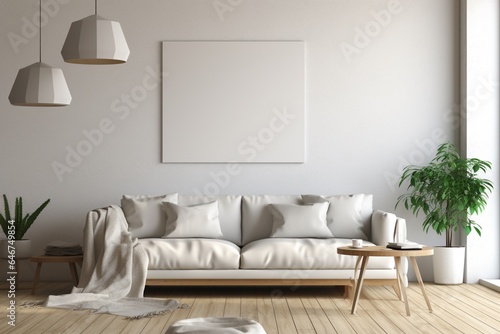 Modern Aesthetic Interior Design with Small Blank Poster Created with Generative AI