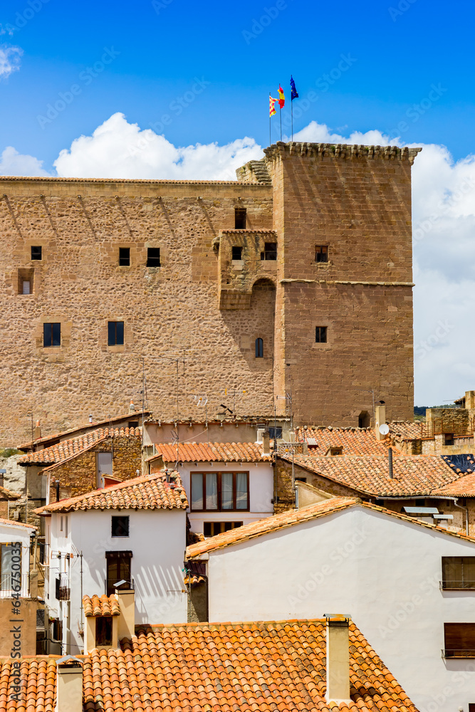 Tower of the historic castle in Mora de Rubielos, Spain