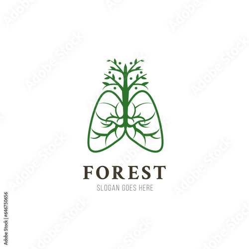 Forest. lung and forest tree logo design isolated on white background.