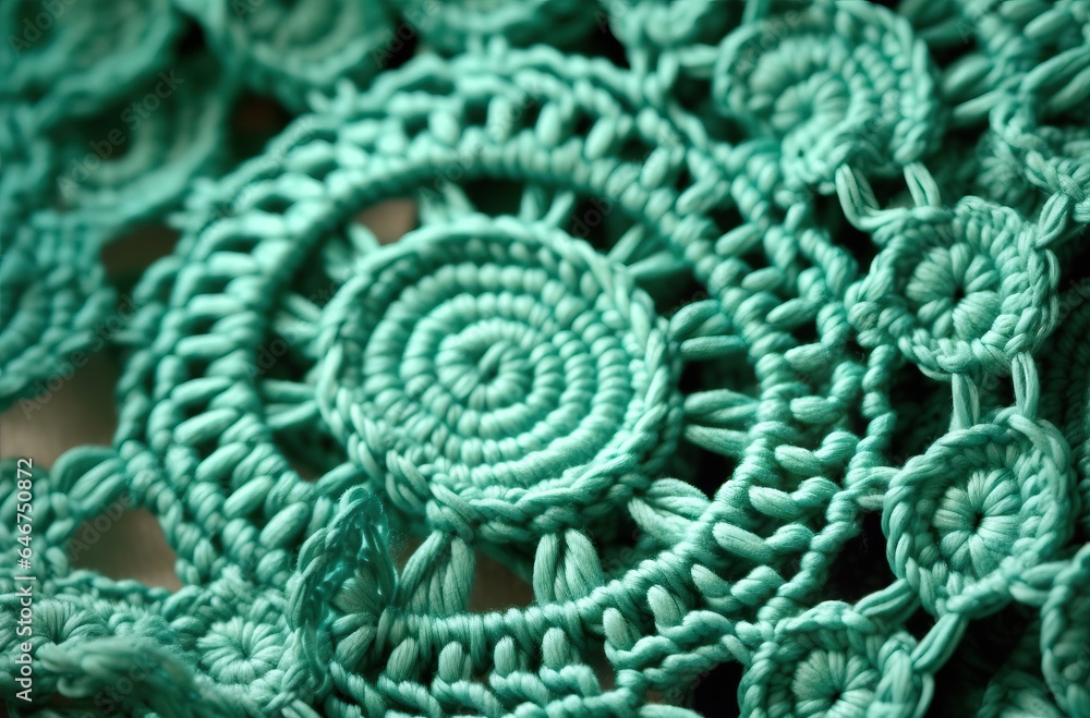 Close up of green knitting yarn as a background. Macro texture.