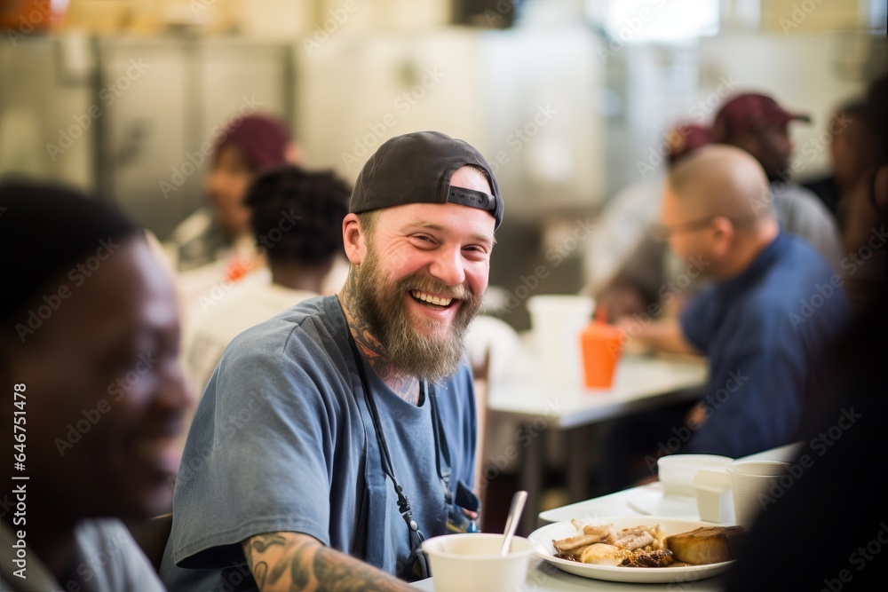 positive homeless man with a smile, a homeless cafe positive homeless man with a smile, a homeless cafe