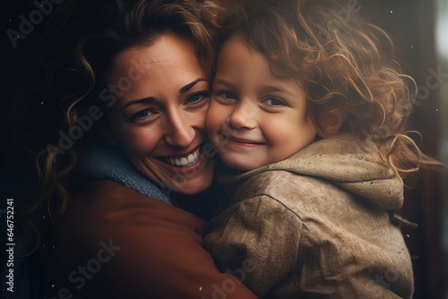 mother hugging her child, romantic soft focus
