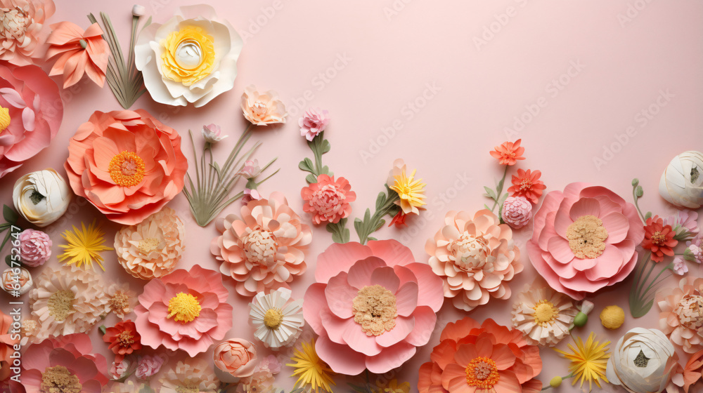 Beautiful spring flowers on paper background