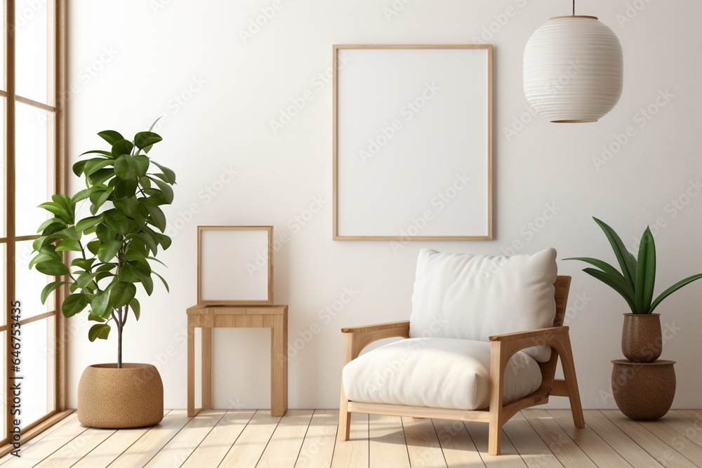Modern Aesthetic Interior Design with Small Blank Poster Created with Generative AI Modern Aesthetic Interior Design with Small Blank Poster Created with Generative AI