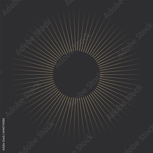 Celestial border sun line frame golden, mystic shape, space element isolated. Line round decoration.