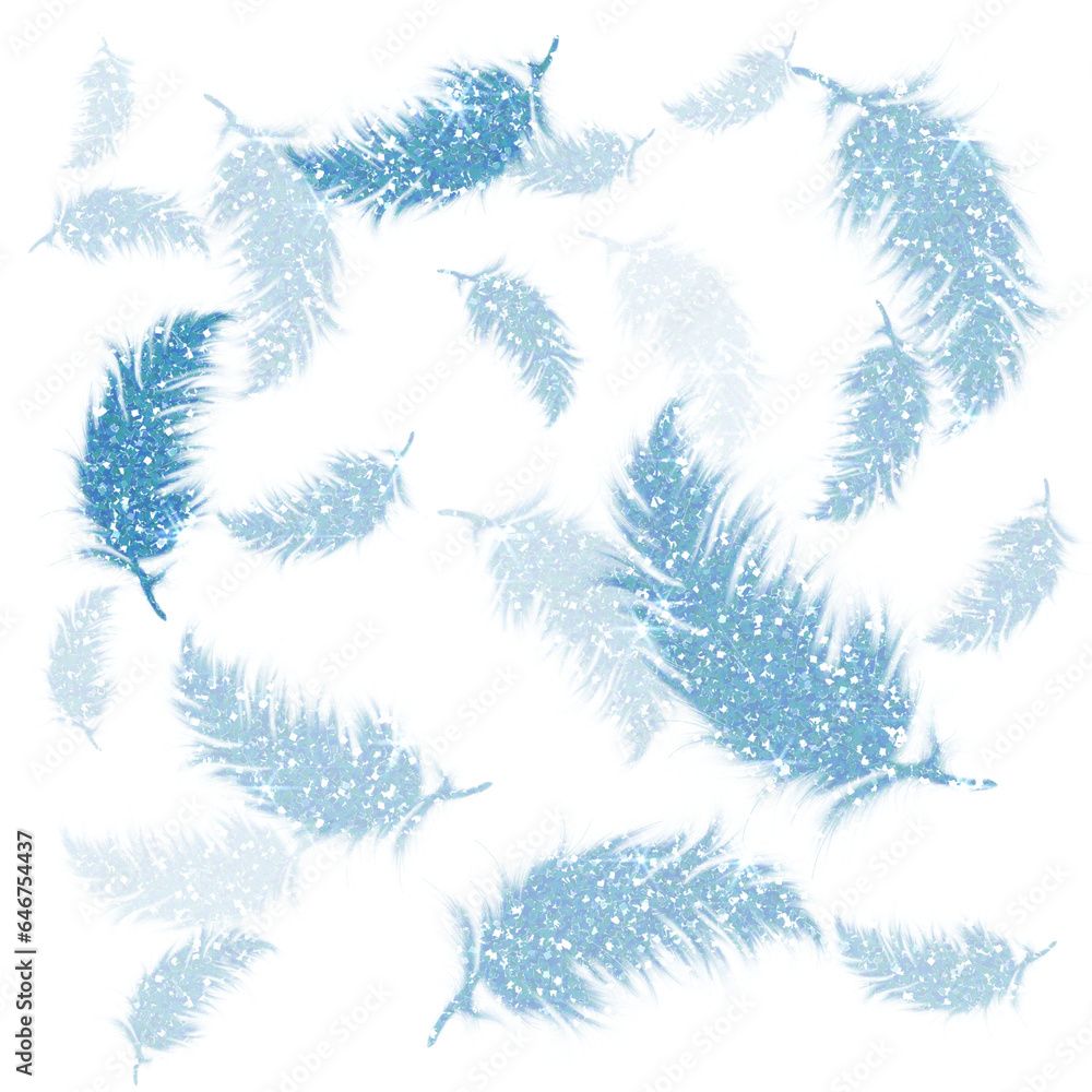 Obraz premium Blue feathers glitter on transparent background.Design for decorating,background, wallpaper, illustration