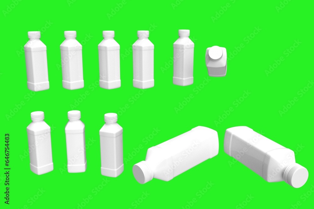 3D Illustration: Different positions of a bottle - Green Screen 3D Illustration: Different positions of a bottle - Green Screen