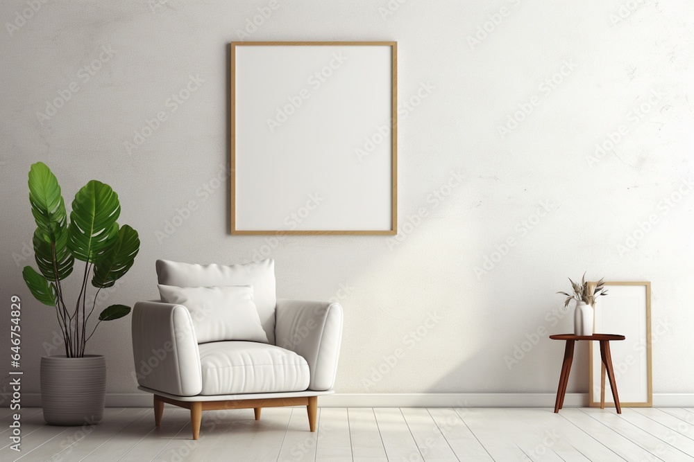 Modern Aesthetic Interior Design with Small Blank Poster Created with Generative AI Modern Aesthetic Interior Design with Small Blank Poster Created with Generative AI