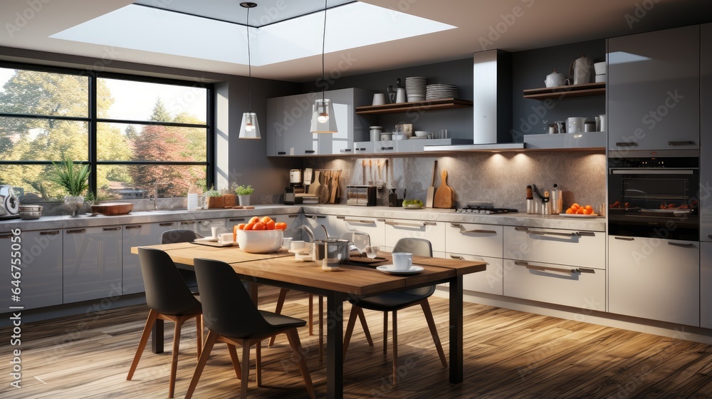Fototapeta premium Modern kitchen interior in classy apartment