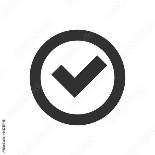 Tick in a circle icon. Monochrome black and white symbol