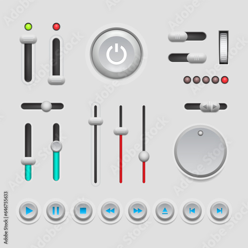 Web UI elements design. Buttons, sliders and switches. User interface. Vector illustration.