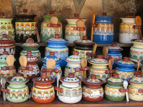 Traditional handmade pottery from Bulgaria .