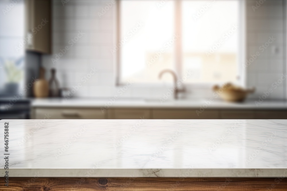 Empty marble table. White interior. Sleek and modern. Bright space. minimalist kitchen design. Clean and spacious Empty marble table. White interior. Sleek and modern. Bright space. minimalist kitchen design. Clean and spacious