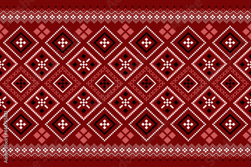 Red traditional ethnic pattern paisley flower Ikat background abstract Aztec African Indonesian Indian seamless pattern for fabric print cloth dress carpet curtains and sarong
