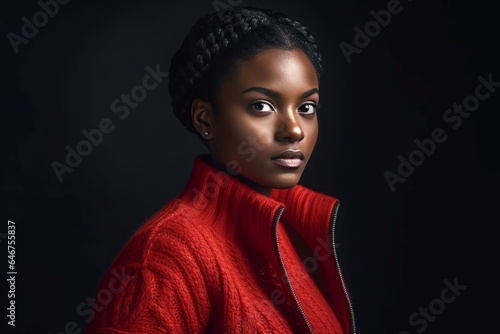 Black female red clothes. Generate Ai