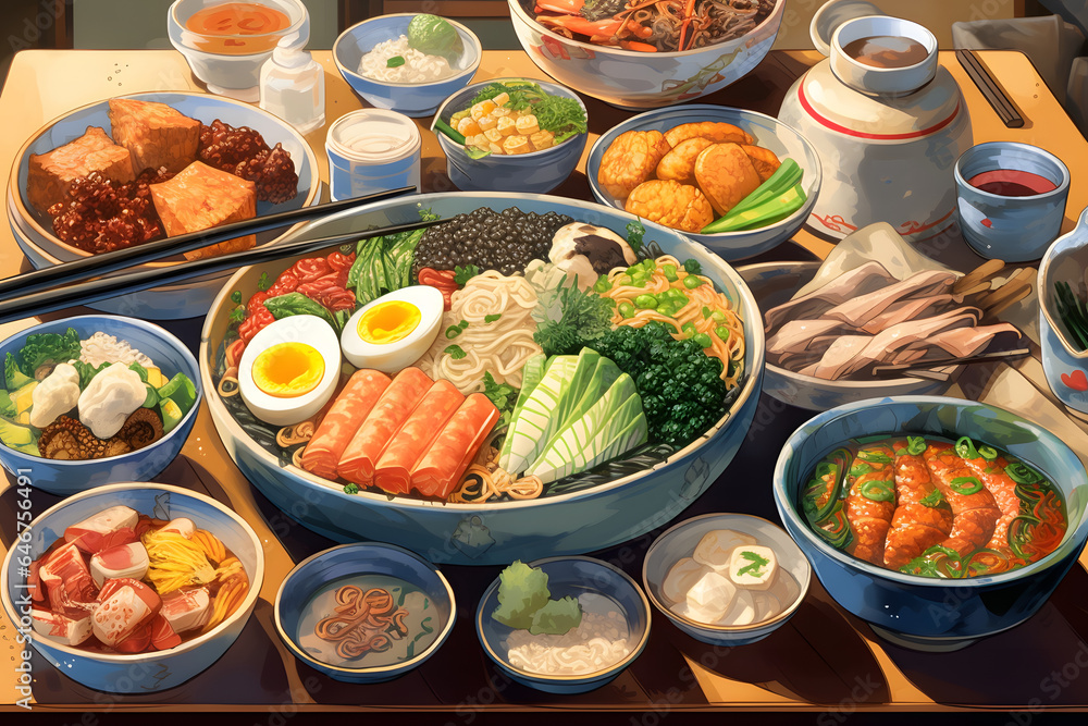 Tsukemono Japanese food anime style illustration Made with Generative AI