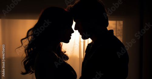 Couple being intimate in front of window