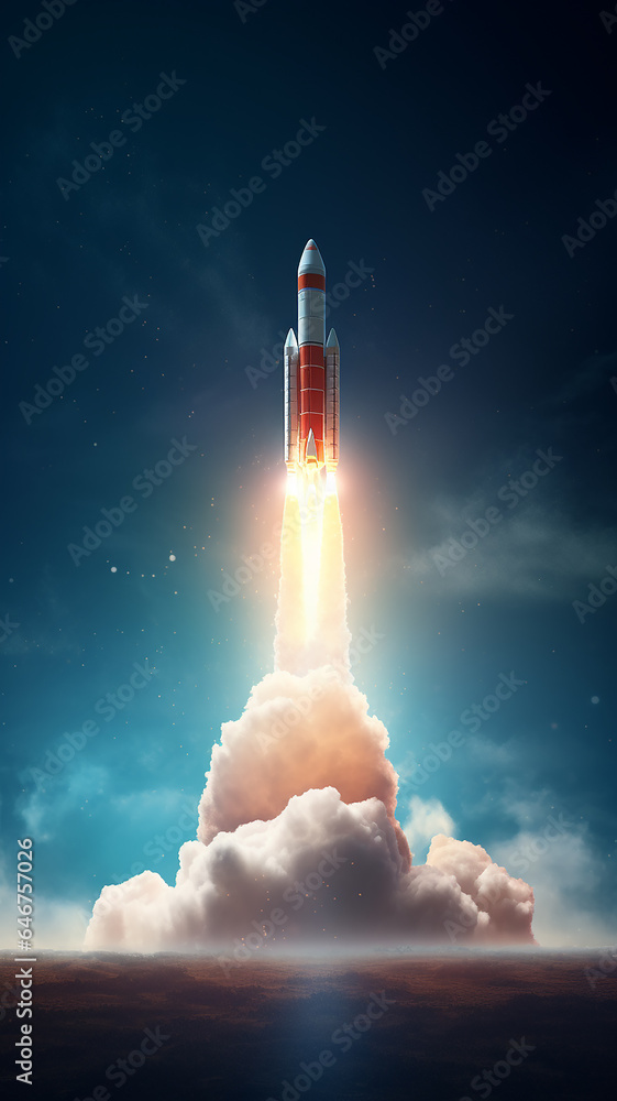 vertical rocket takeoff narrow high panoramic computer design graphics internet speed