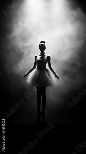 vertical portrait silhouette of a ballerina dancing in smoke stage light loneliness and dancing