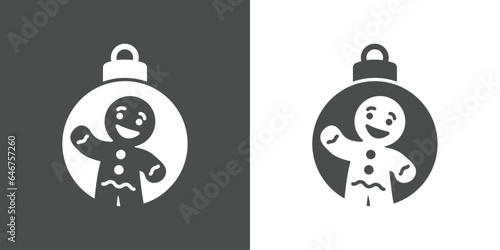 Tiempo de Navidad. Postre navideño. Logo con silueta de bola de navidad con hombre de pan de jengibre para usar en invitaciones y felicitaciones