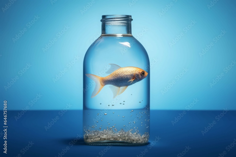 Fish small bottle. Generate Ai - obrazy, fototapety, plakaty 