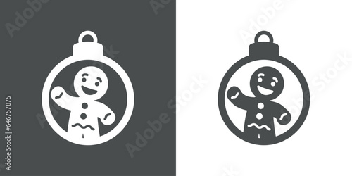 Tiempo de Navidad. Postre navideño. Logo con silueta de bola de navidad con hombre de pan de jengibre para usar en invitaciones y felicitaciones